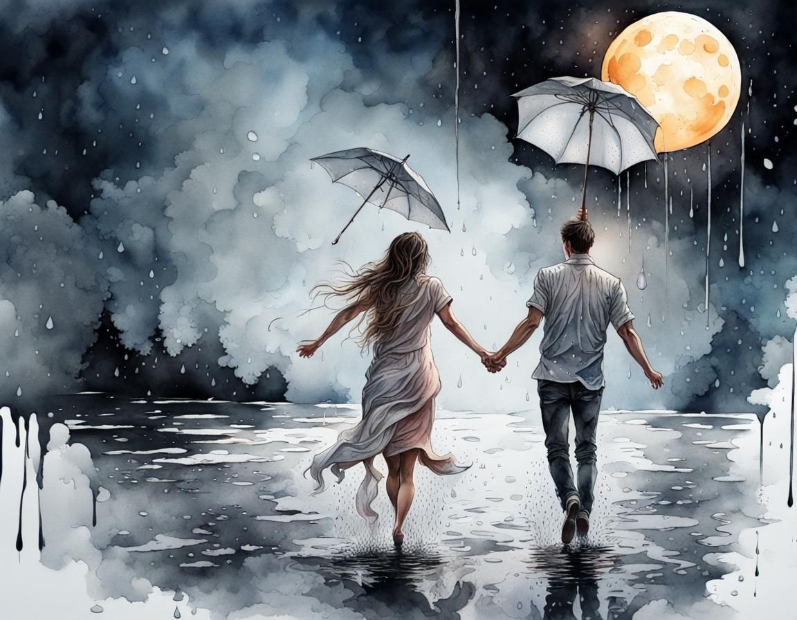 Dancing in Moonlight: Watercolor Ink Splash Art