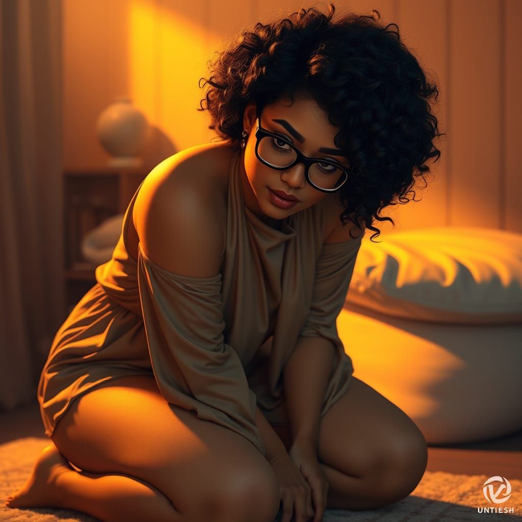 Curvy Woman with Glowing Skin in Flowy Outfit