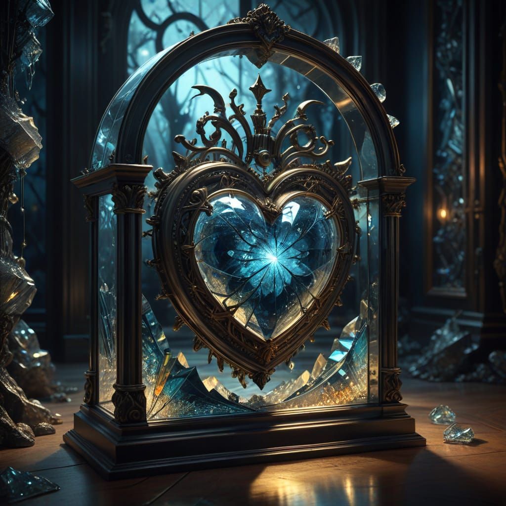 Clockwork Heart in Crystal Cage: Surrealist Dreamscape