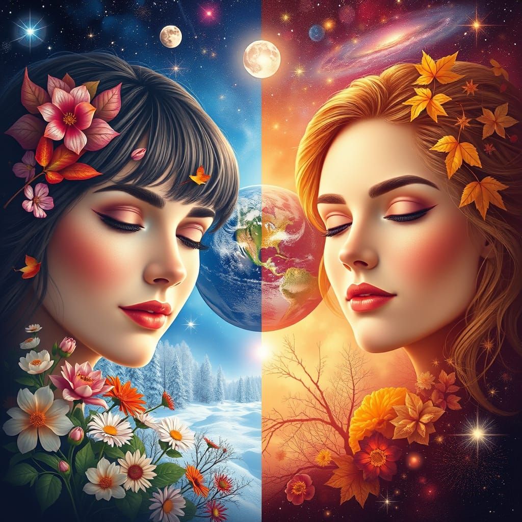 Cosmic Faces: A Celestial Surrealism Artwork