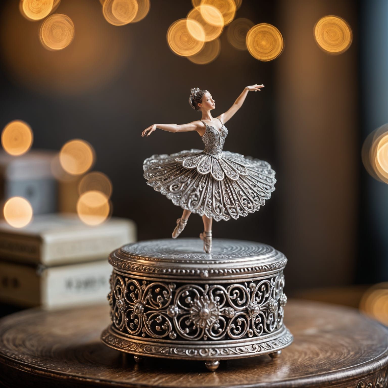 Ornate Music Box with Silver Dancer Photograph