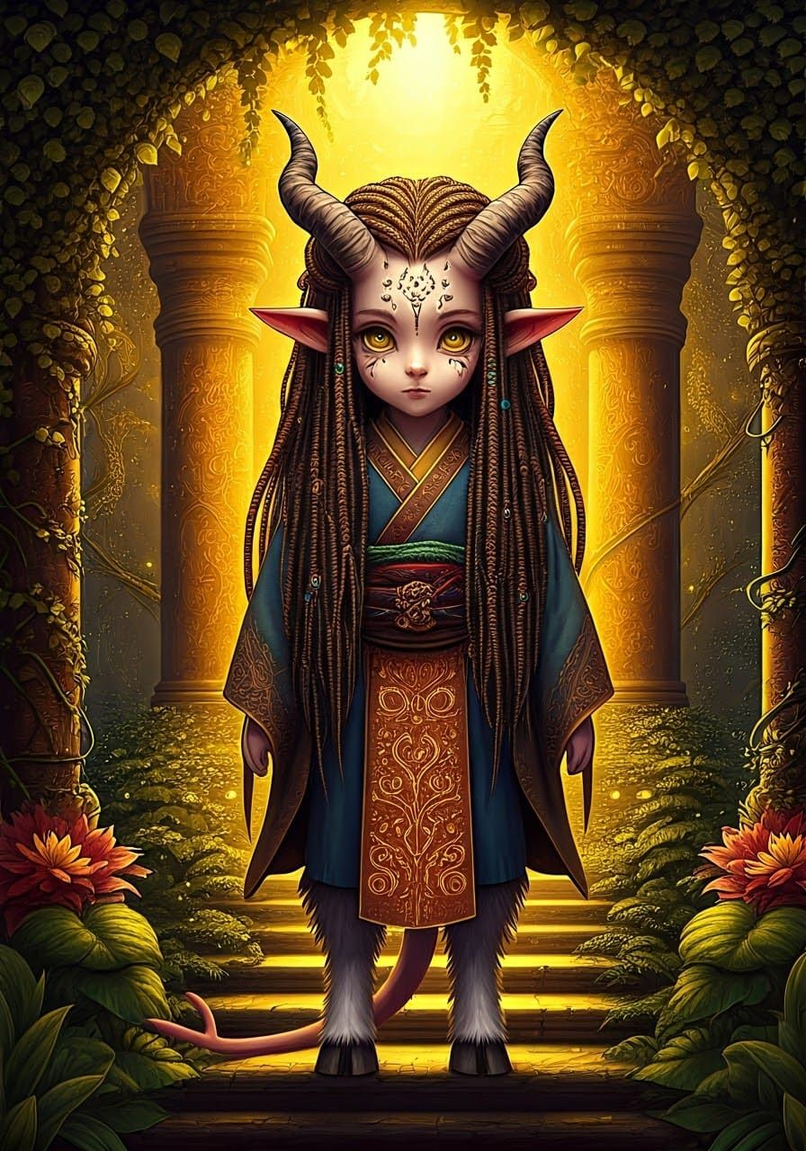 Pixie Imp in Golden Pointillism Style