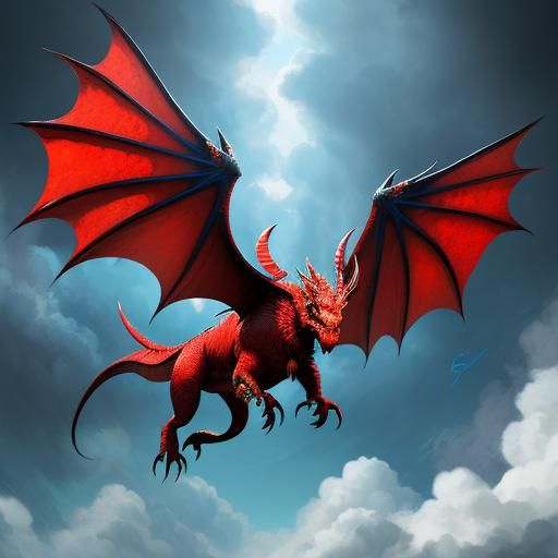 Flying Welsh Dragon in Hyperrealistic Splash Art