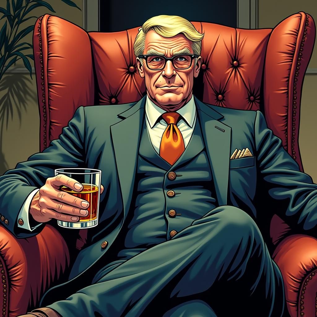 Confident Rich Man with Whisky in Comics Style