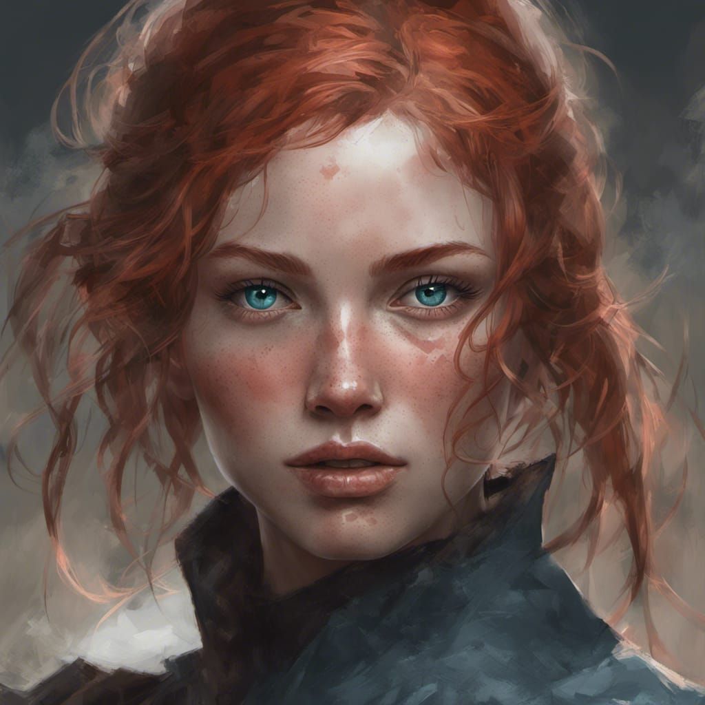Freckled Redhead Portrait with Blue Eyes