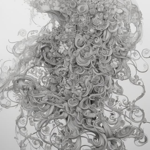 Detailed Art Nouveau Pencil Sketch of Flowing Vines