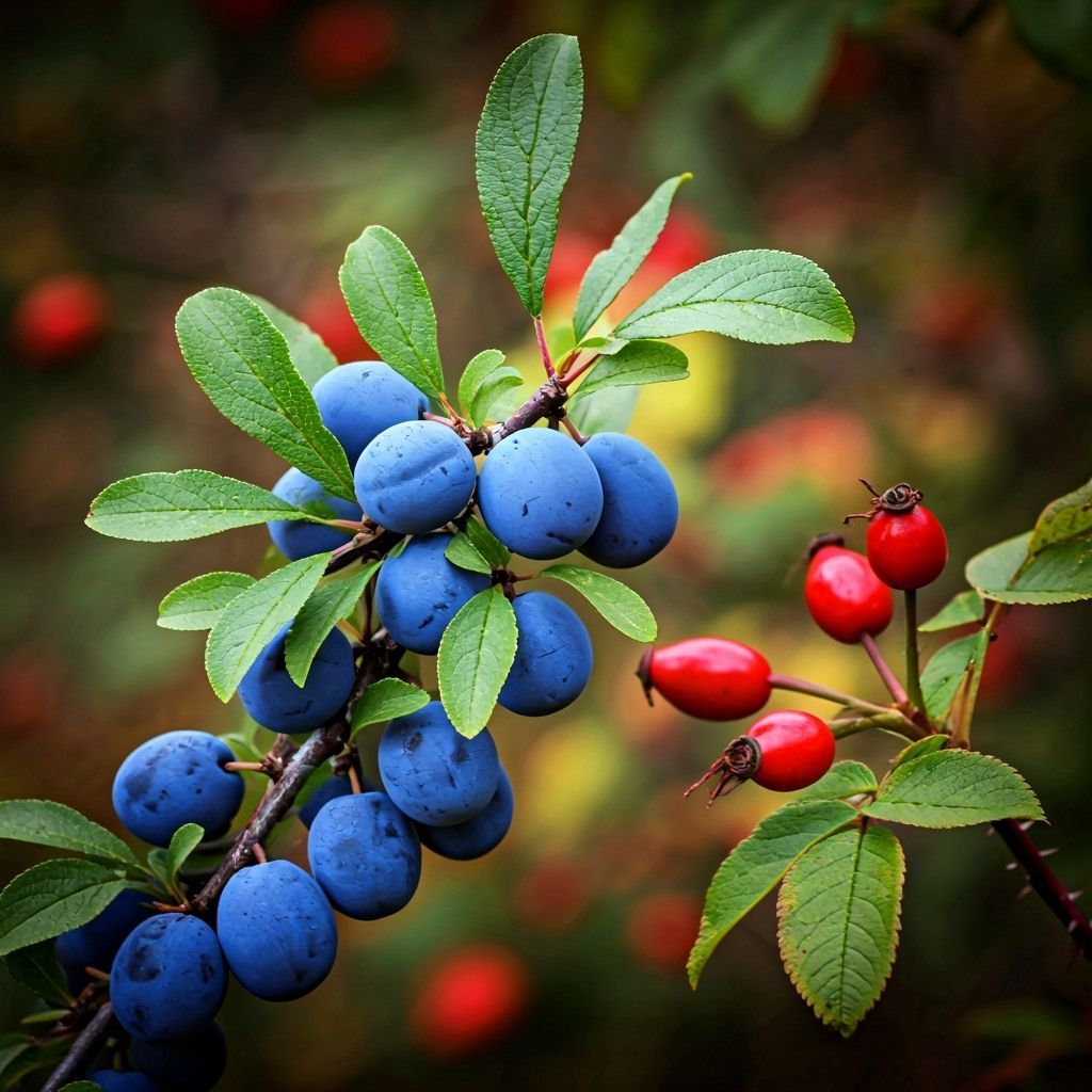 Autumn Forest Macro: Sloe and Rosehip Berries in Vivid Color