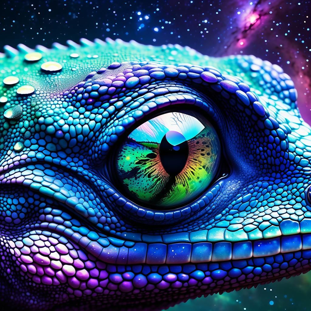 Gecko Eye Reflecting a Shimmering Milky Way