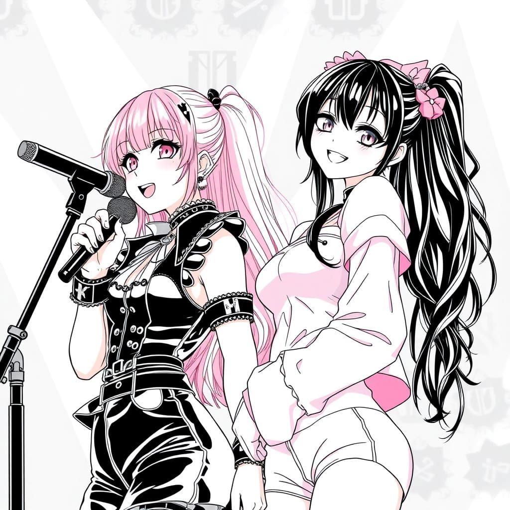 Two K-Pop Idols Singing On Stage in Anime Style