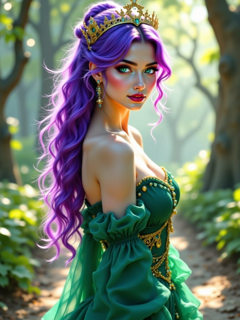 Regal Purple-Haired Princess in Futuristic Era