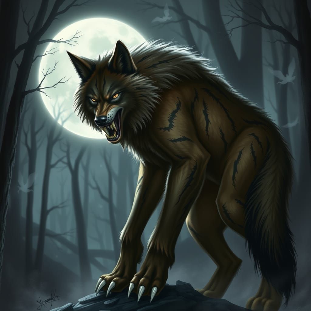 Elegant Werewolf in Gothic Moonlit Forest