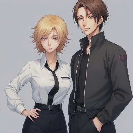 Anime Style Woman in Workwear with Androgynous Figure