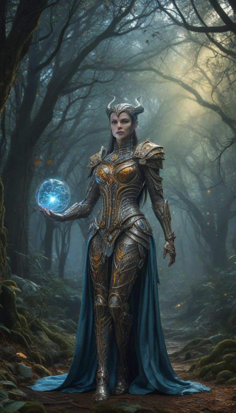 Ethereal Elf Warrior in Ancient Fantasy Armor