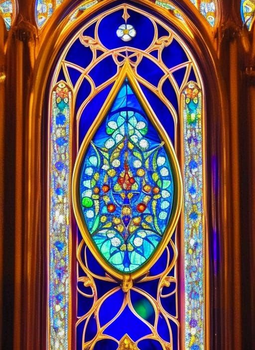 Woman Crying Jewels in Stained Glass Style