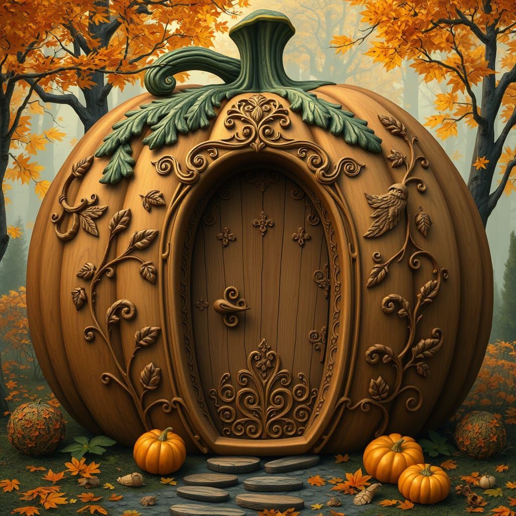 Art Nouveau Door on Giant Pumpkin
