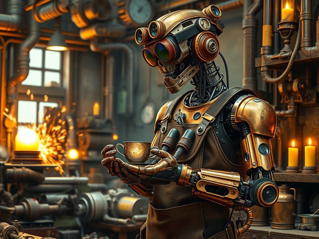 Steampunk Industrial Visionary Takes Tea Break