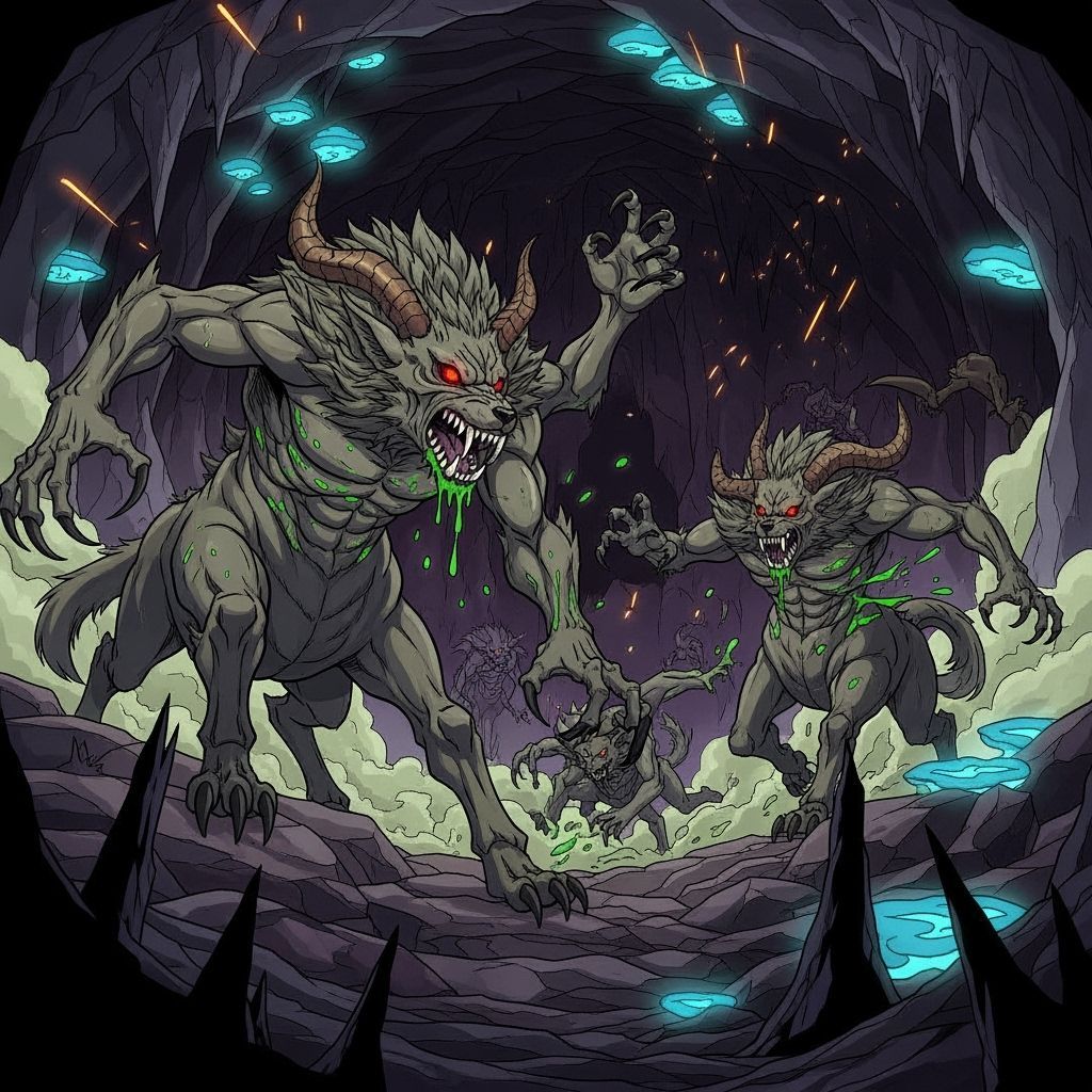 Cel-Shaded Cademtrolls in Underground Colony Illustration