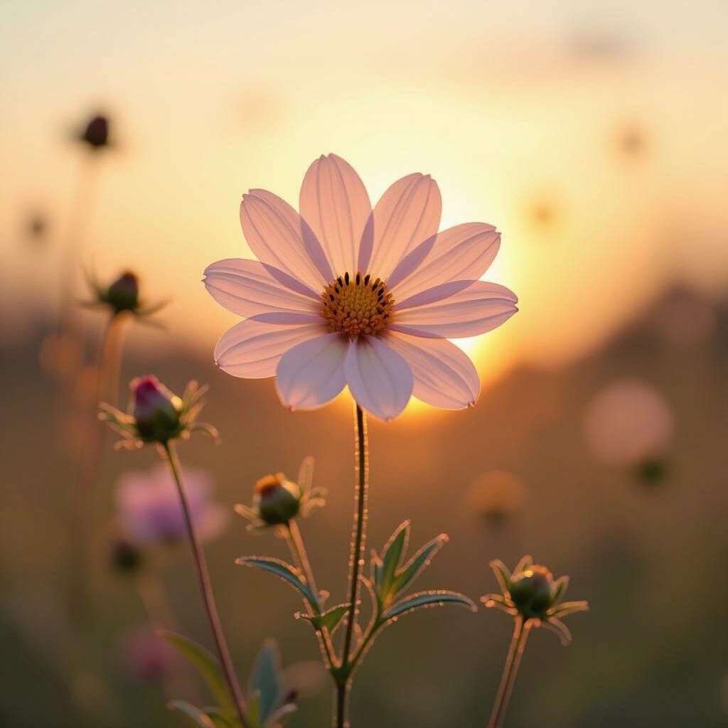 Lone Flower in Twilight: Dreamy Romantic Art