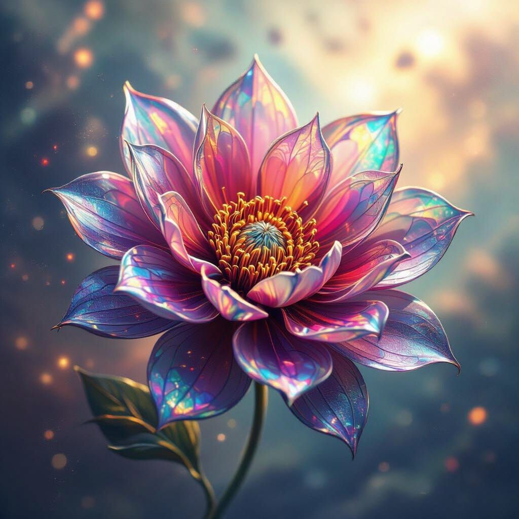 Intricate Stained Glass Flower in Cosmic Nebula