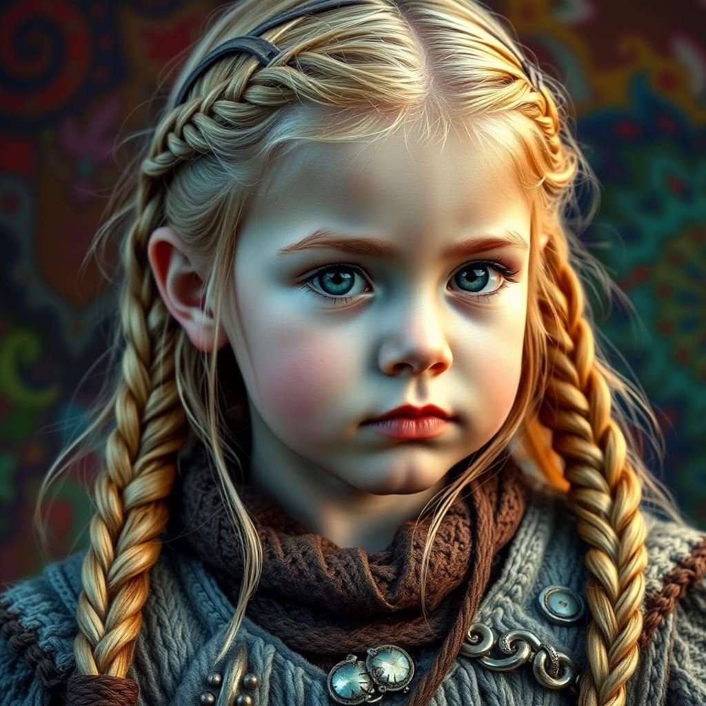 Viking Baby Girl Portrait in Splash Art Style