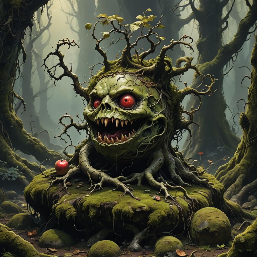 Rotten Apple Creature in Dark Fantasy Art