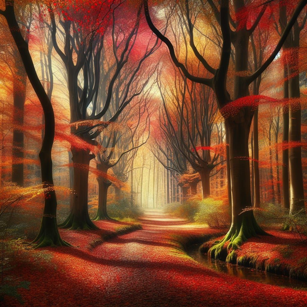 Autumn Forest Scene with Colorful Leaves