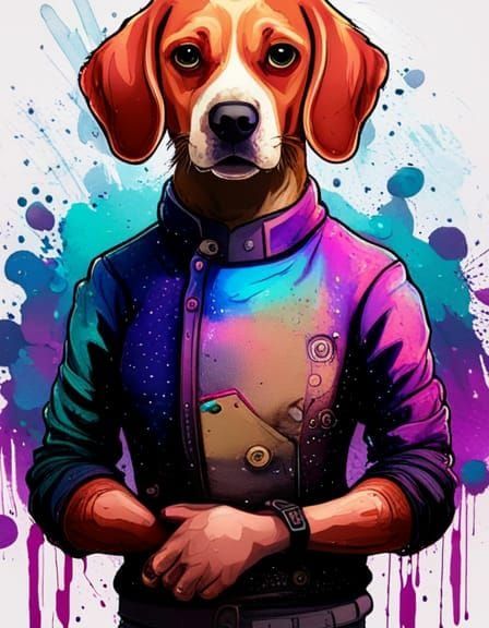Cyberpunk Beagle Portrait in Digital Illustration Style