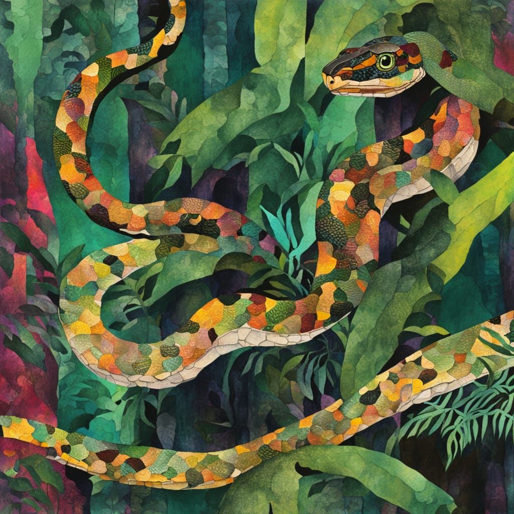 Jewel-Toned Snakes in Jungle Collage