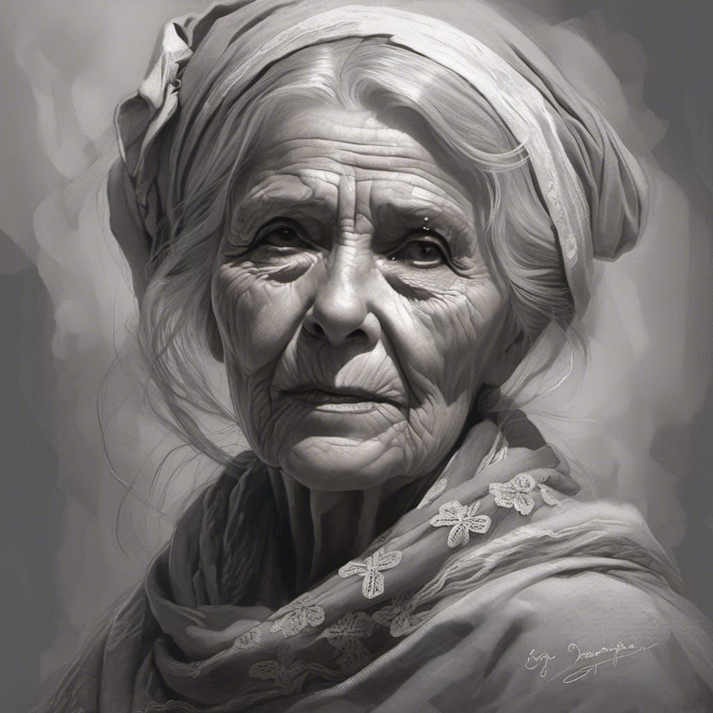<lora:Graphite:1.0> a drawing of a beautiful old woman in gr...