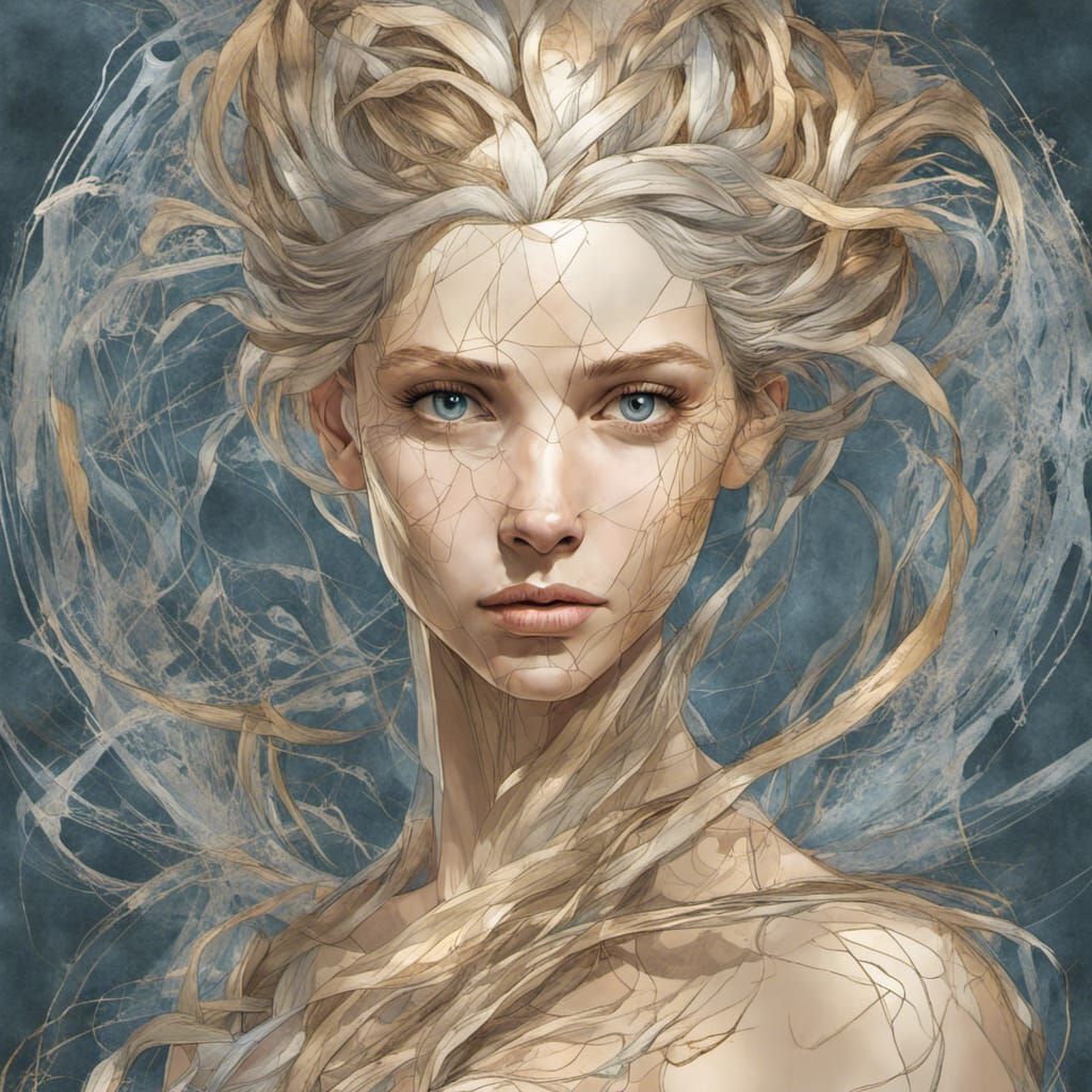 Elsa in Art Nouveau Style with Silver Outlines