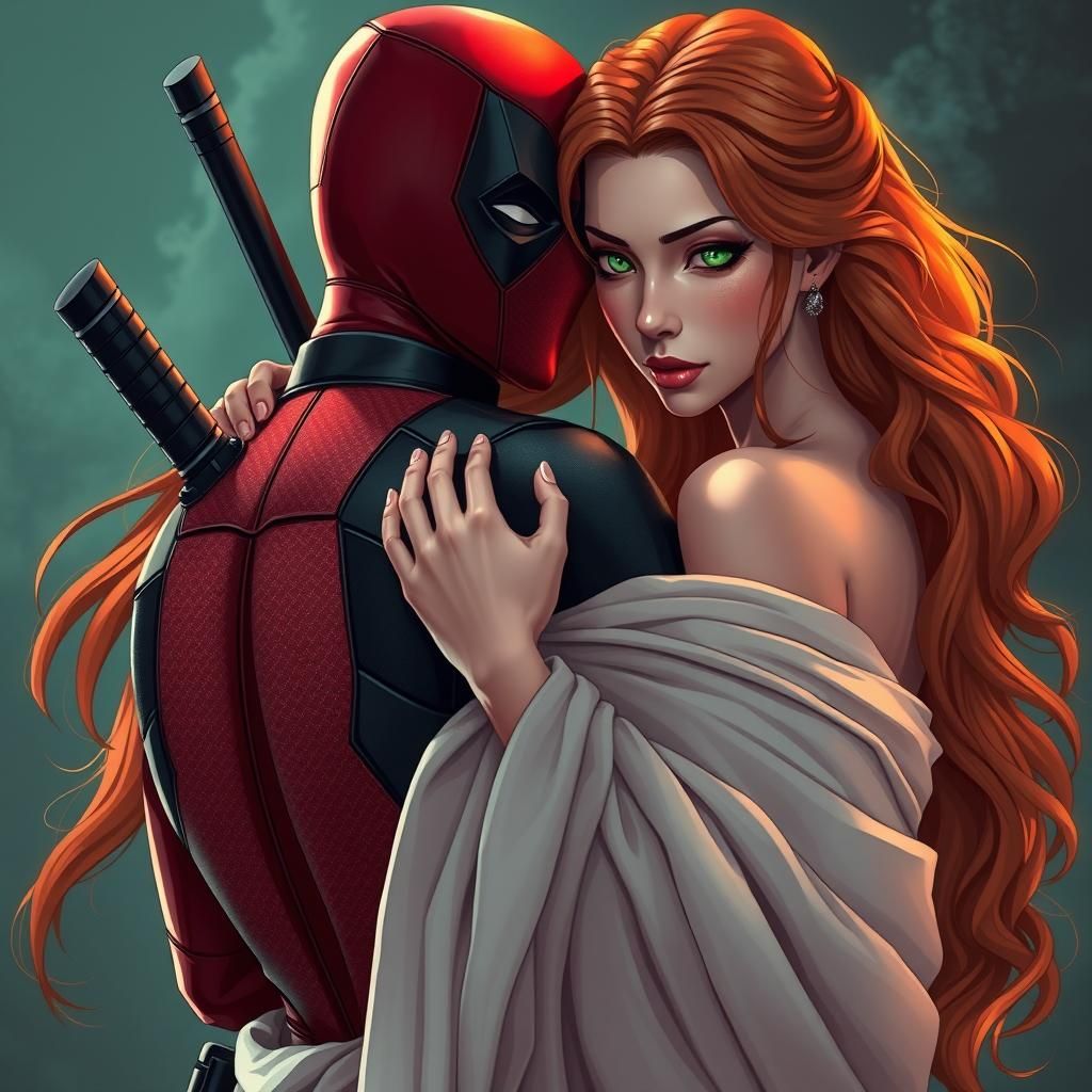 Deadpool Embraces Fiery Goddess in Anime Style