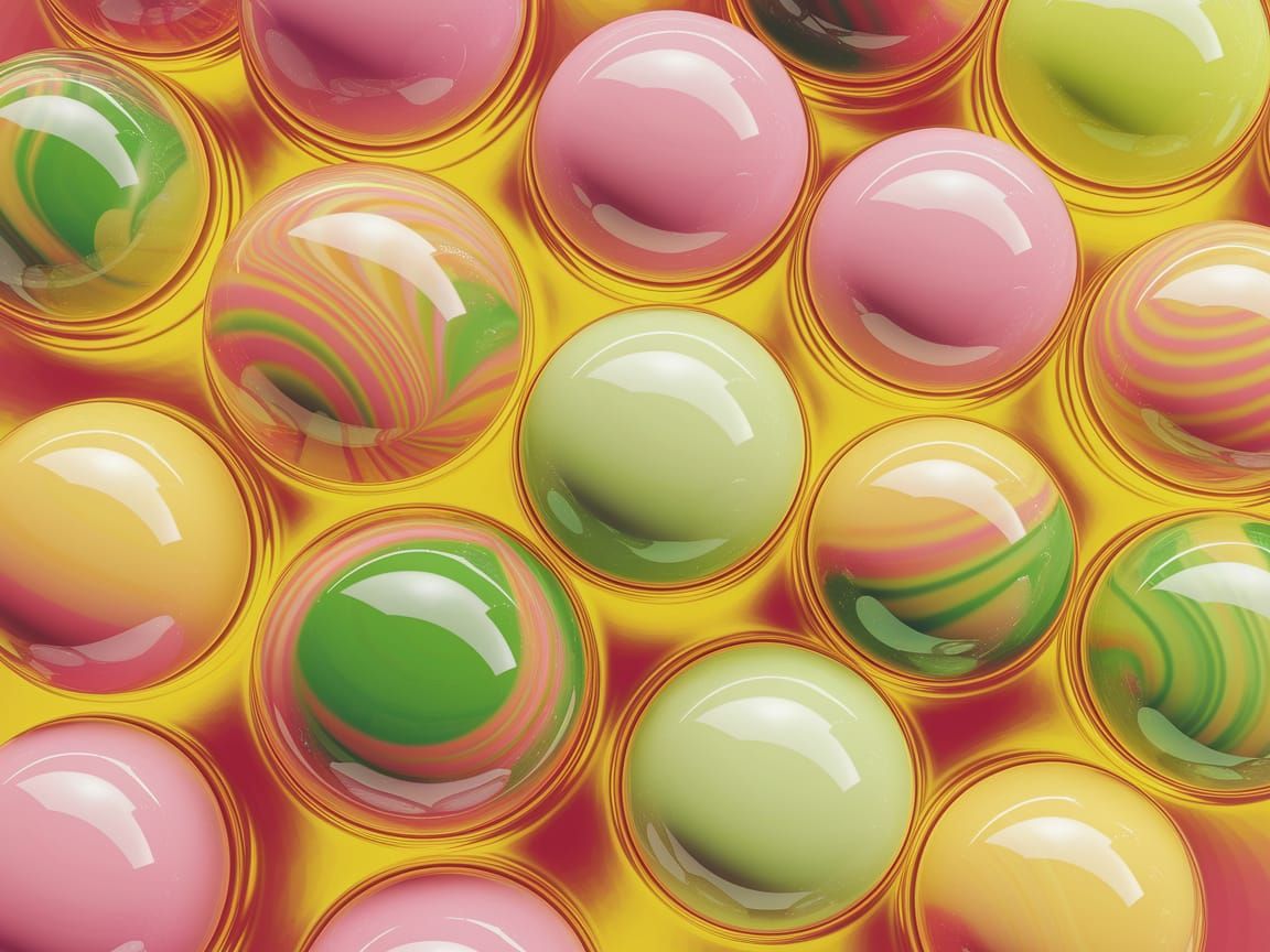 Colorful Abstract Spheres in Pink, Green, and Orange
