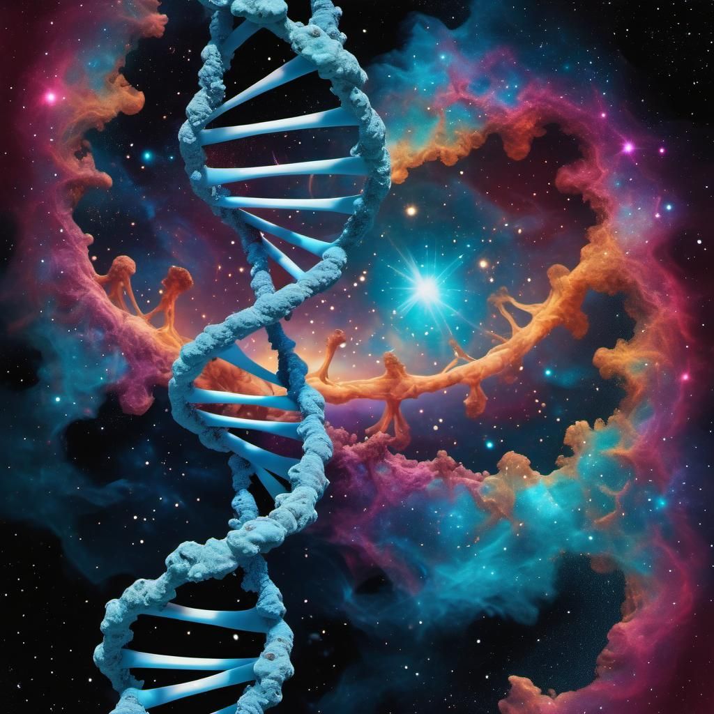 Nebula DNA Double Exposure in Mixed Media