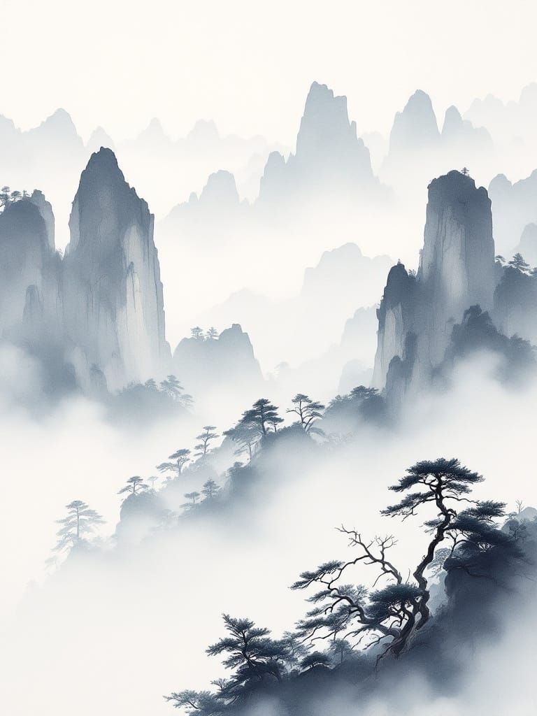 Serenity in Guilin: Elegant Chinese Watercolor