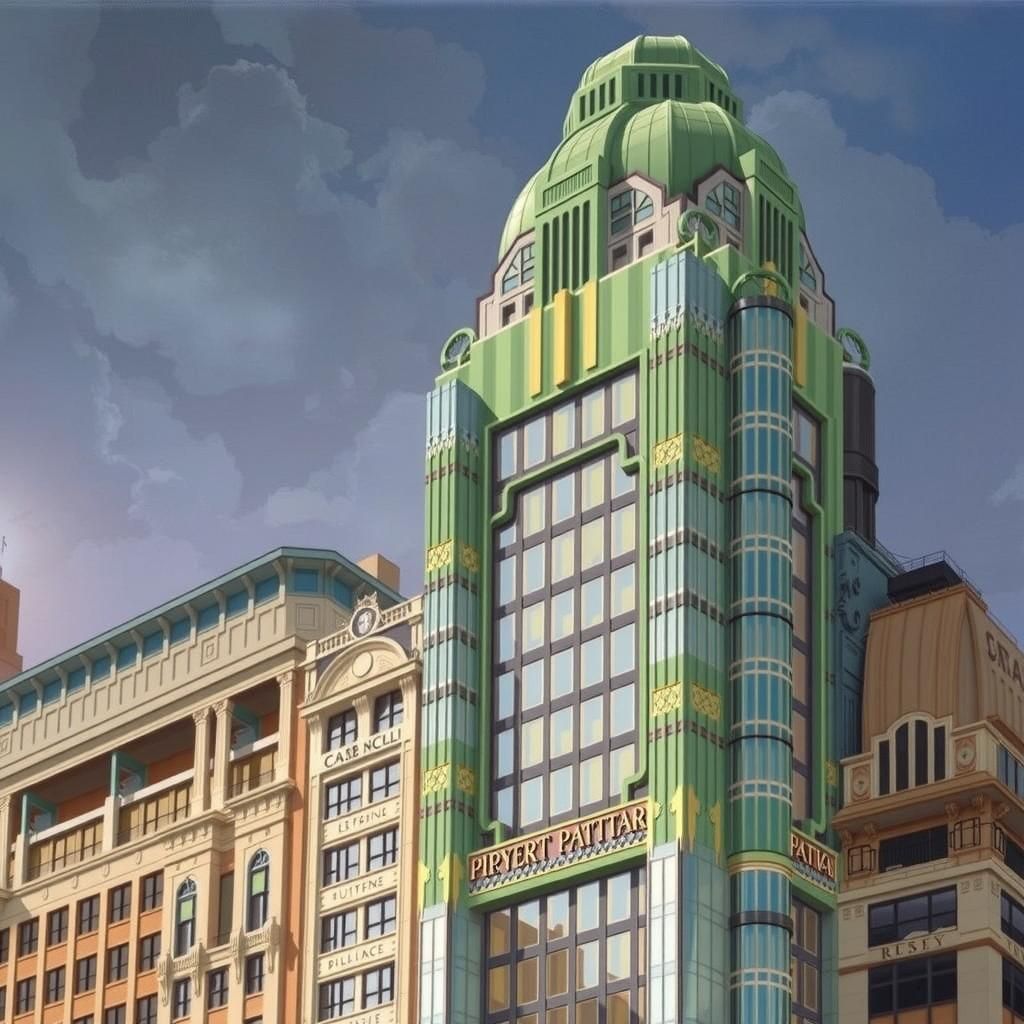 Elegant Art Deco Skyscraper at Sunset