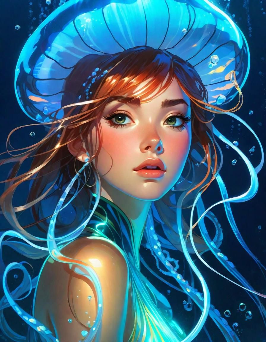 Bioluminescent Jellyfish Girl: Digital Illustration