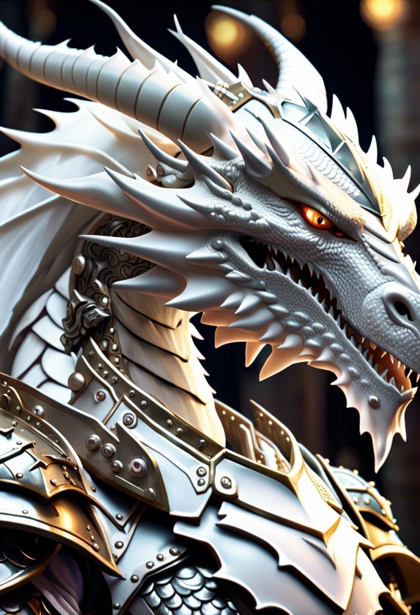 Armored Pearlescent Dragon: Dark Fantasy Concept Art