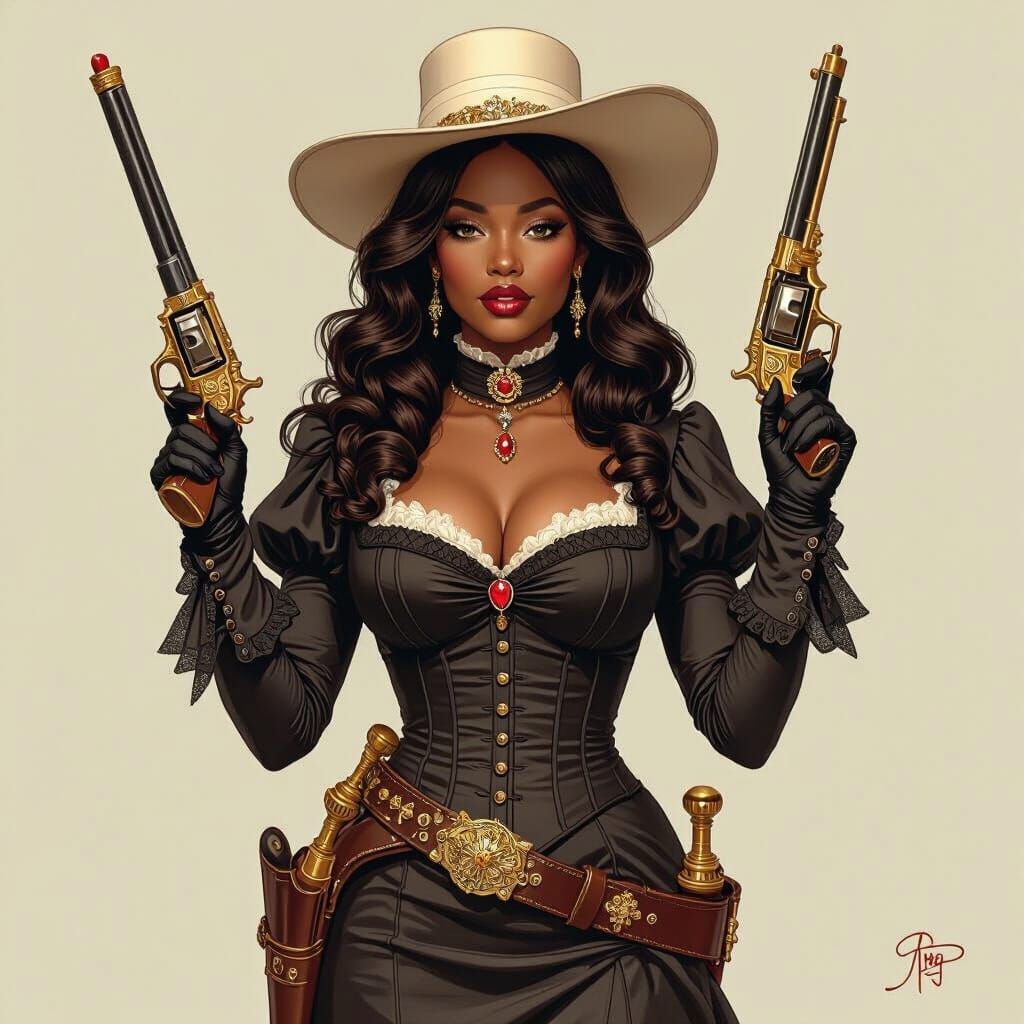 Elegant Creole Woman with Sword and Revolver