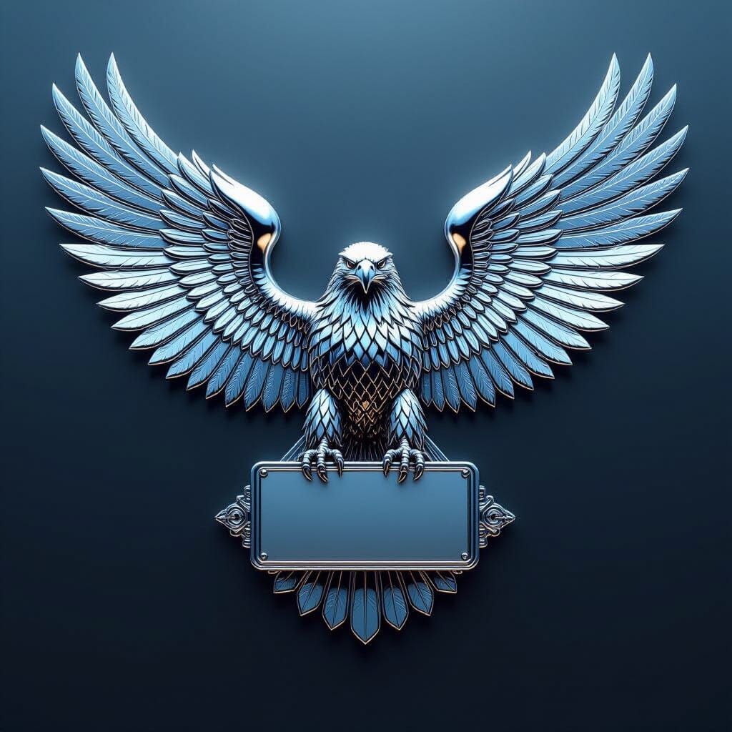 Stainless Steel Eagle with Silver Badge in Industrial Style