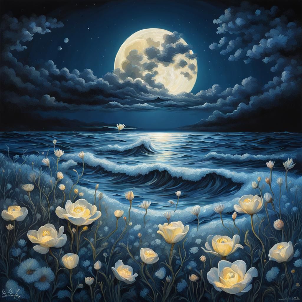 Enchanting Seaside Dreamscape with Luminous Flora