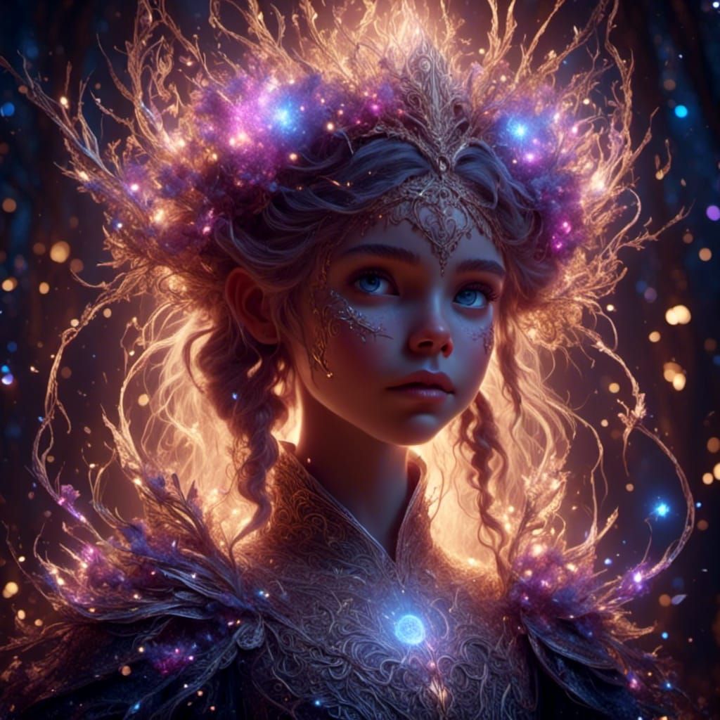 little girl with beautiful lighted sparkle face