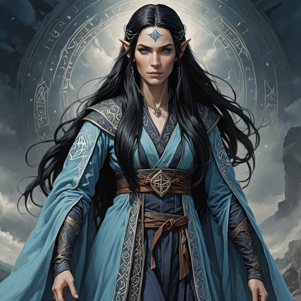 Elven Sorceress in Runed Robe
