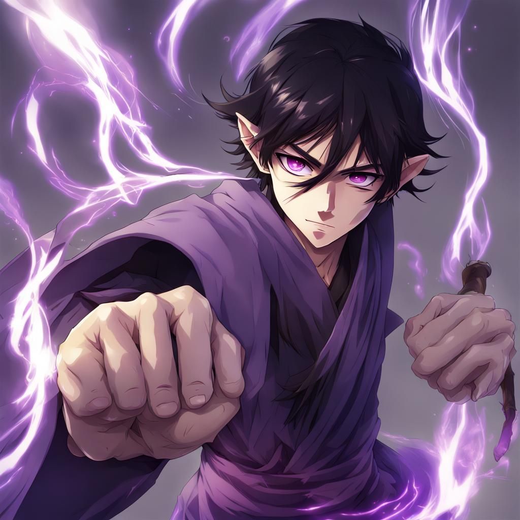 Anime Style Half Elf Monk with Purple Energy