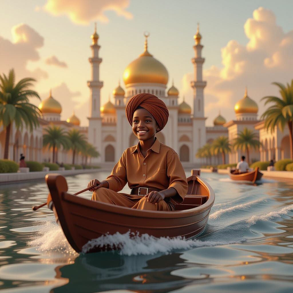 Boy Rides Chocolate Boat in Islamic Chocolate City
