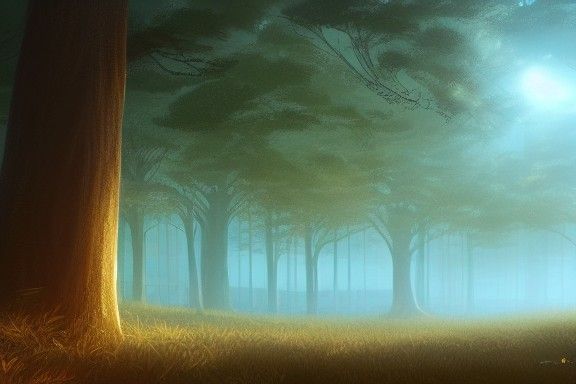 Sunrise Over Forest: Matte Painting with Golden Glow