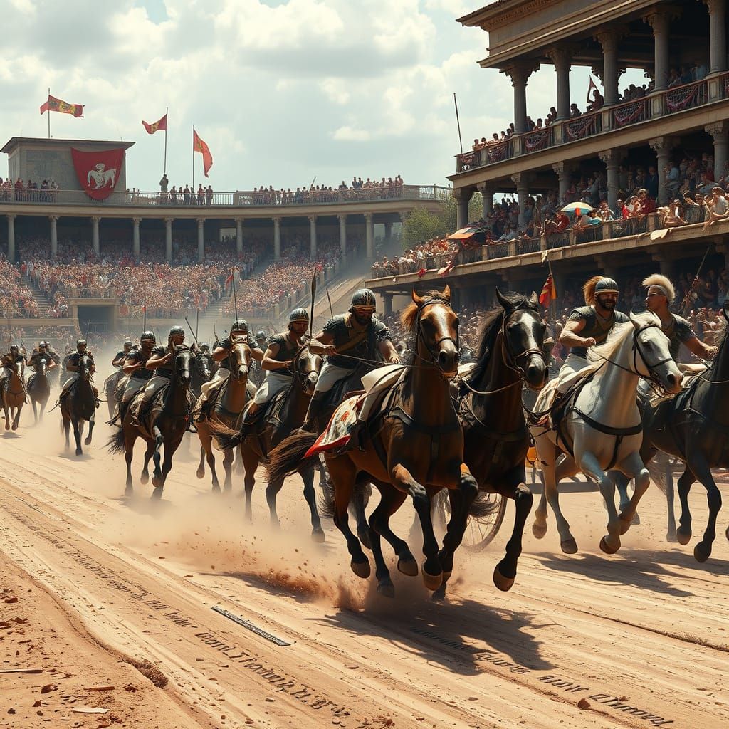Hyperrealistic Roman Chariot Race in Photorealistic Style