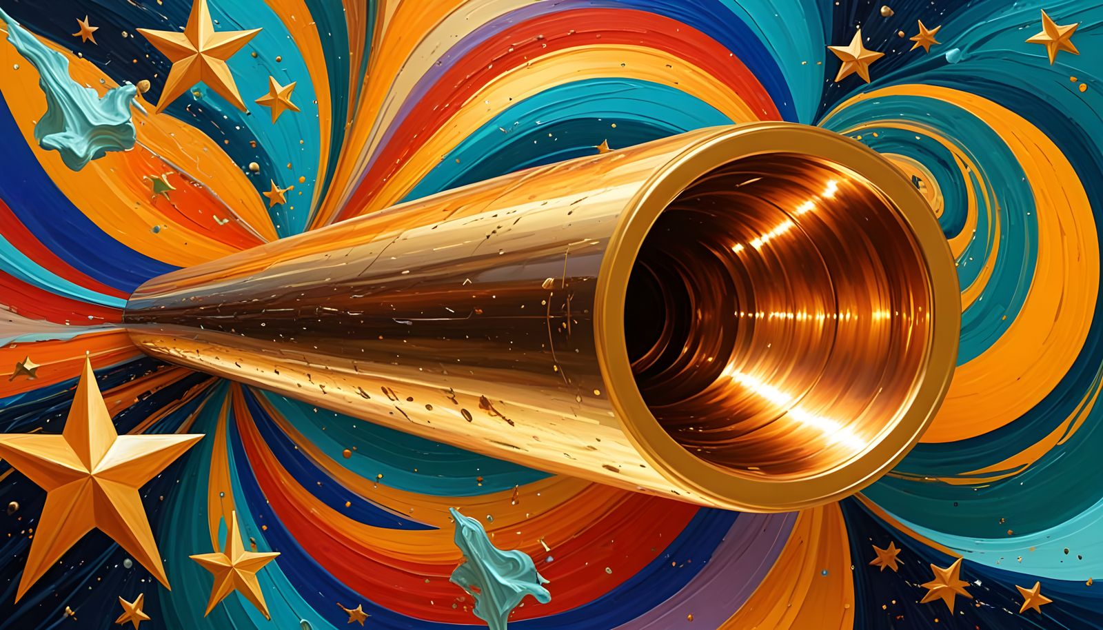 Surreal Copper-Gold Mirror in Cosmic Vortex