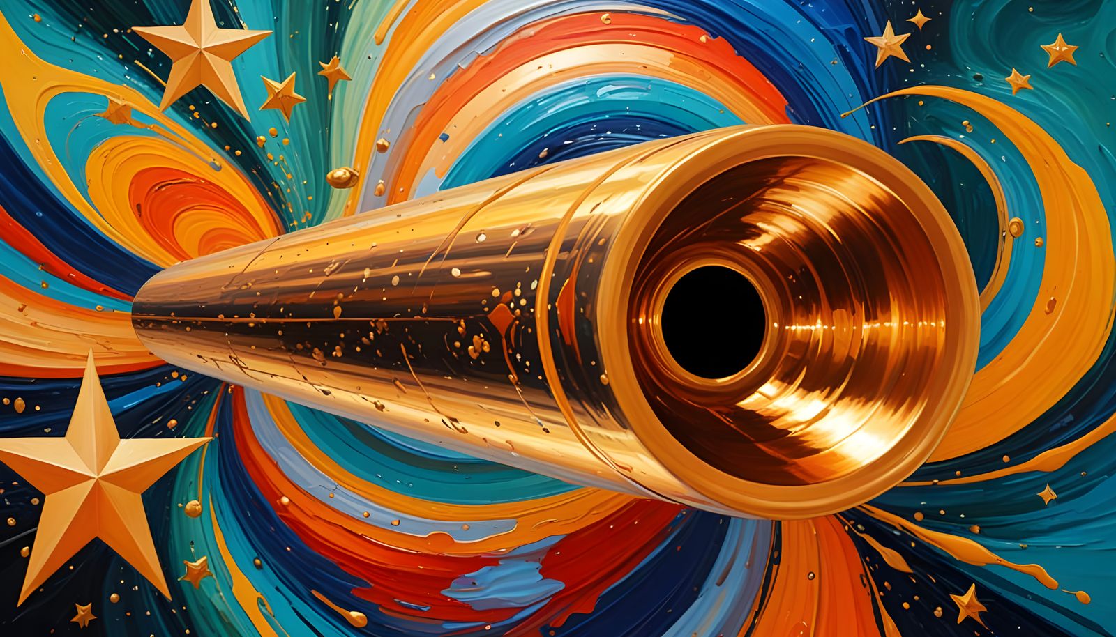 Surreal Copper-Gold Mirror Whirlpool in Cosmic Vortex