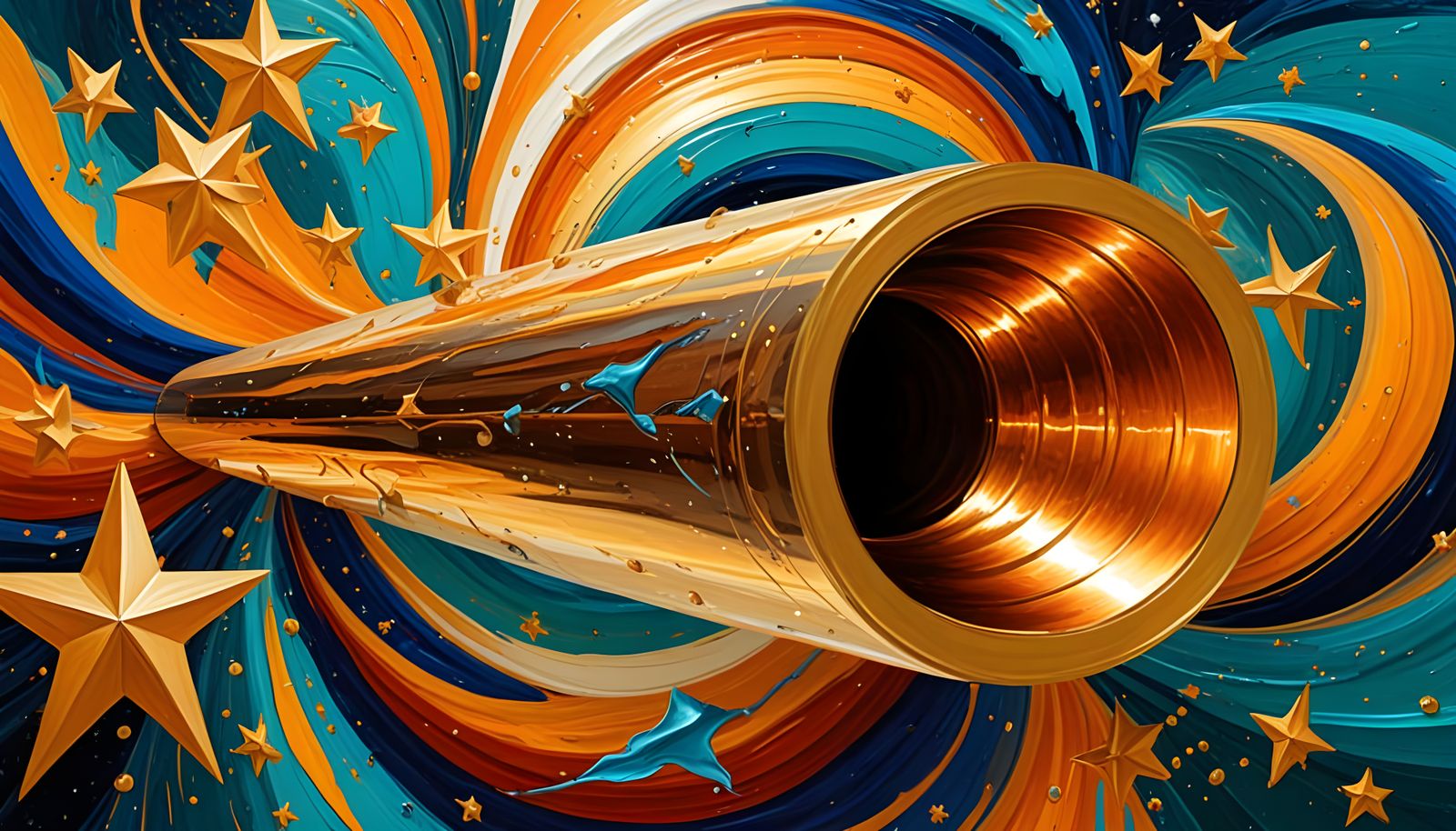 Resplendent Copper-Gold Mirror in Cosmic Vortex