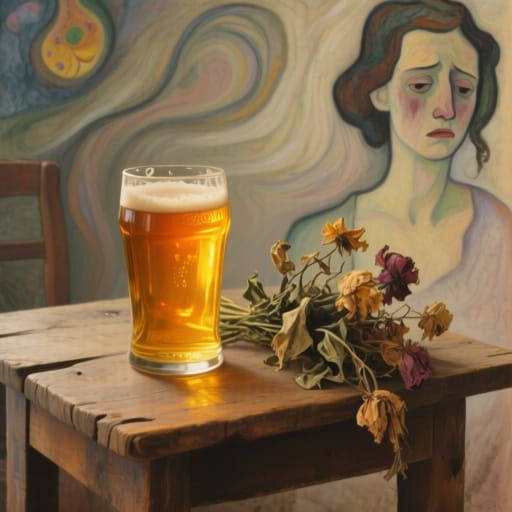 Kvass Pint with Wilting Flowers in Emotive Lighting